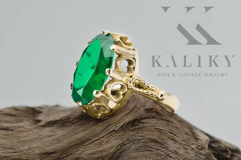  Σμαράγδι Κίτρινος χρυσός 14 καρατίων Vintage Jewlery vrc134y